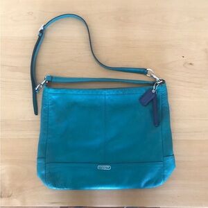 Coach Blue Crossbody Bag with Gold Zipper and Adjustable Strap